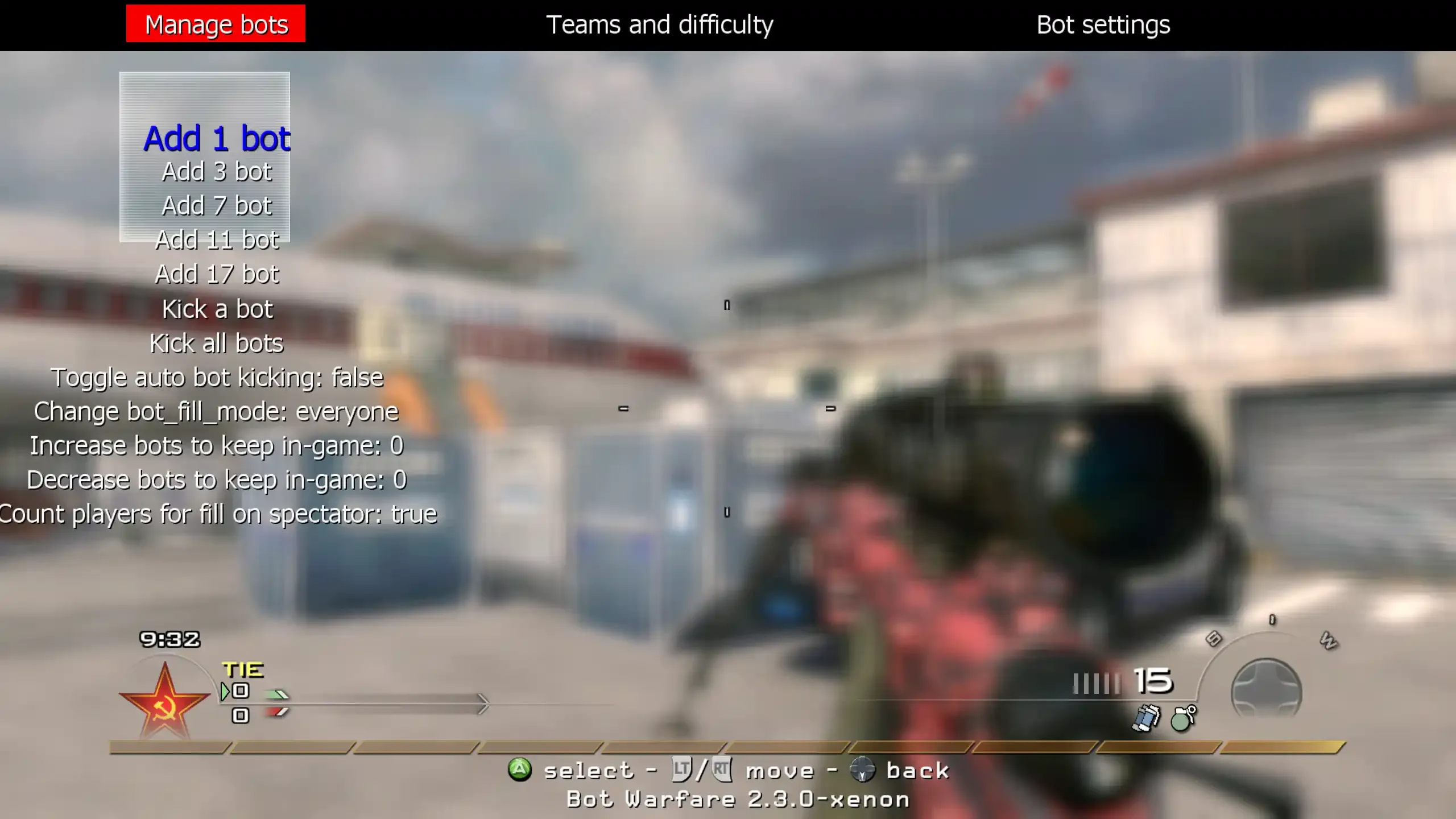 Bot Warfare ingame menu